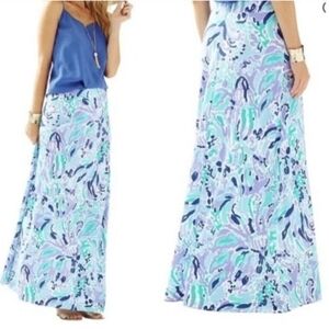 Lilly Pulitzer Blue Lavender Aqua Floral Maxi Skirt